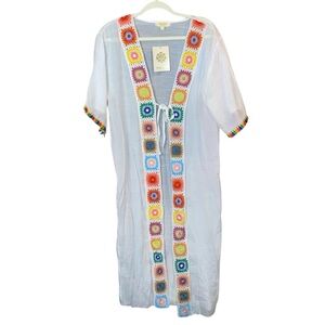 NWT Rebellion White/Rainbow Multicolor Crochet Boho Kimono, Size Small
